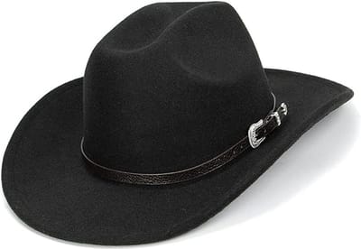 Cowboyhoed Uniseks - Klassiek Western Ontwerp - Zacht Vilt - Zonwerend Brede Rand - Verstelbaar Binnenwerk - Zwart met Gesp - Maat M-L