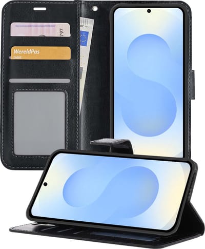 Hoesje - Geschikt voor Samsung Galaxy S25 - Luxe Bookcase - Walletcase Hoes - Portemonnee - Cover - Telefoonhoes - Zwart
