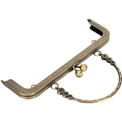 Metalen portemonneeframe met kliksluiting, bronskleurige retro vierkante reliëf handgreep, 20,5 cm beige