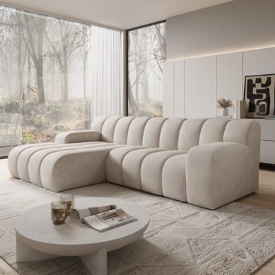 Meubella - Brunello - Hoekbank 3-zits - Stof beige - Links