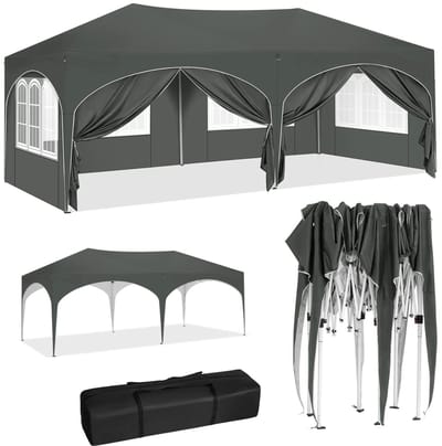Cventrix Dubbele Partytent - Partytent Met Zijwanden en Opvouwbaar - Paviljoen Weerbestendig - Easy Up 3x6 M - Partytent Waterdicht - Grijs