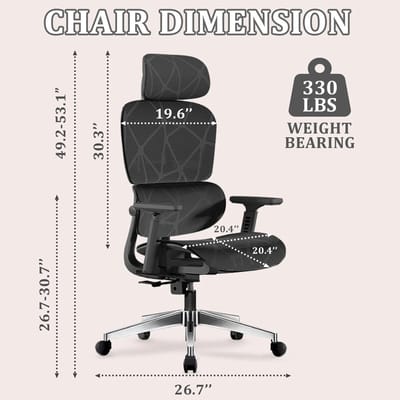 Turold Bureaustoel - Gaming Stoel - Ergonomische Bureaustoel - Kantoorstoel - Mesh, Verstelbaar, Hoofdsteun, Wiegfunctie, Grijs