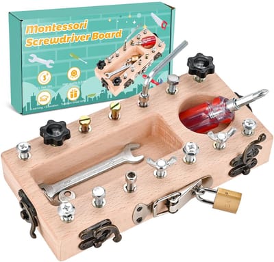 Montessori speelgoed Houten schroefbord -vanaf 3 4 5 jaar - Druk bord - Houten speelgoed - Schroevendraaierbord - Educatief speelgoed - Kinderspeelgoed - Motoriek speelgoed - Cadeau voor meisjes en jongens