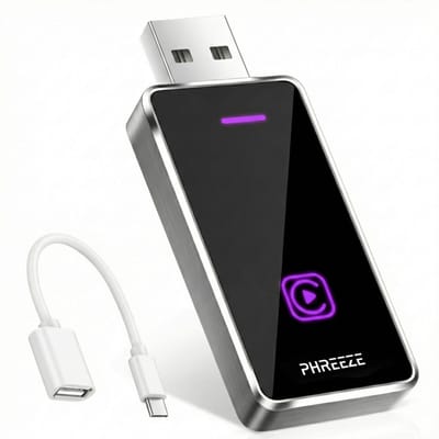 Phreeze CarPlay Dongle Draadloos - Wireless CarPlay Adapter - Geschikt voor Apple CarPlay & Android Auto Dongle - USB-C - Bluetooth - Voor Auto met Bedrade CarPlay - 2-in-1 - Zwart