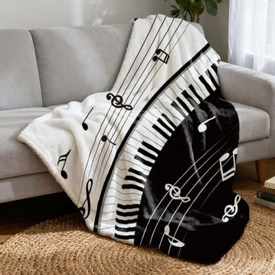 Zachte Flanellen Throw Blanket met Muzikale Noten voor Bed en Bank - Klassiek en Warm Dekentje voor Thuisdecoratie, 150x130mm