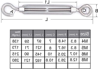 RVS Haak en Oog Spanning Lock met Draadspanning, Set van 10 Stuks voor M4/M5/M6/M8 Bevestiging