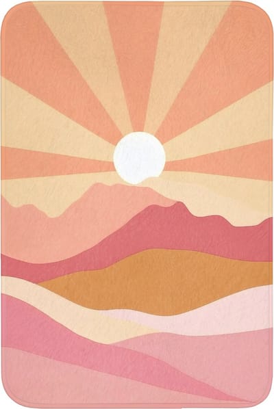 Badmat 60x90 cm - Antislip - Bergen - Abstract - Zonnestralen - Roze - Badmatten voor badkamer - Badkamermat - Douchemat - Badkamer mat