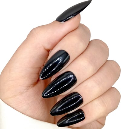 SD Press on Nails - B-49 - Plaknagels - Nagelset 20 Nagels - Zwart - Gellak - Nagellak - Lang Stiletto Nageltips - Nepnagels met Lijm - Kunstnagels - Nail Art - Handmade - Valse nagels - Nagelvijl - Accessoires - Lange Nagels - Zwarte Nagel