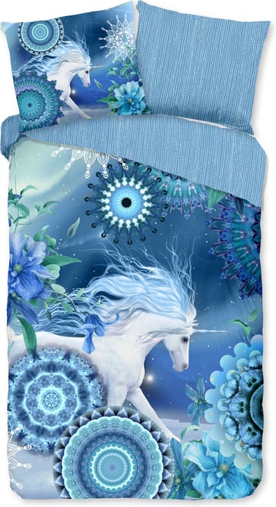 HIP dekbedovertrek mandalas en eenhoorn - 1 persoons 140x200/220 cm - Blauw - 100% Katoen flanel