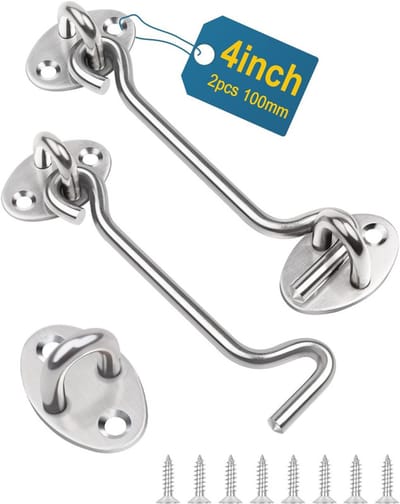 RVS Haak en Oog Slot / Windhaak - 2 Stuks 100 mm (4 Inch) - Voor Deuren, Ramen & Poorten - Houdt Deur Open - Roestvrij