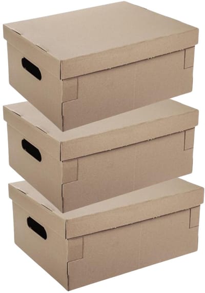 CM Huis Opbergbox - 3x - Opbergdoos - beige - karton - opvouwbaar - 45 x 35 x 20 cm - met deksel - organiseren - opruimen