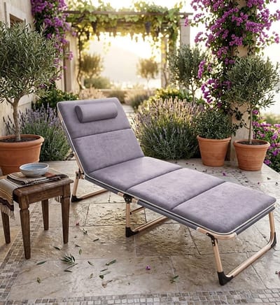 ComfortFold Luxe Opvouwbare Ligstoel met Voetensteun – Lichtgewicht Metalen Relaxstoel voor Tuin, Strand, Balkon en Camping – Set van 4 – Afmetingen op aanvraag – Casa Dorada