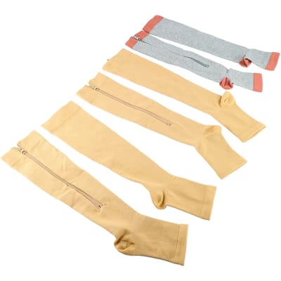 3 Paar Rits Compressiesokken Ademend Open Teen Over de Kuit Sport Compressiesokken voor Mannen XXL beige
