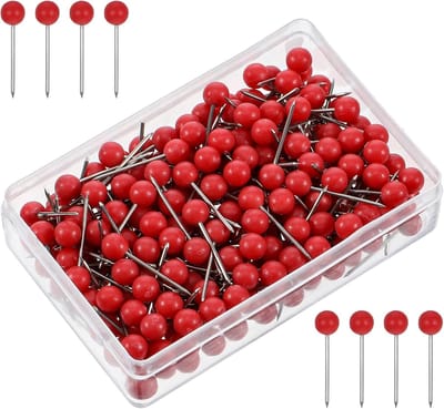SnelShoppen - 200pcs Rode Push Pins, Kleine Ronde Kop Pinnen voor Reiskaarten, 1/8 Inch Duimtacks voor Kurkbord, Pinbord, Muur, School, Kantoor