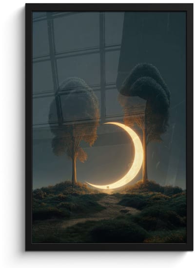 Poster in lijst - Fotolijst 40x60 cm - Posters - Maan - Bomen - Wandeling - Posterlijst zwart - Decoratie - Wanddecoratie woonkamer - Muurdecoratie slaapkamer