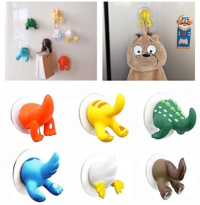 Dailygoods- Zuignap Haak Schattig Dierenontwerp - Wandhaak - Muuranker - Decoratie - Handdoekhaak - 6 Stuks - Kunststof 3,2 x 3,5 cm - Muurhaak