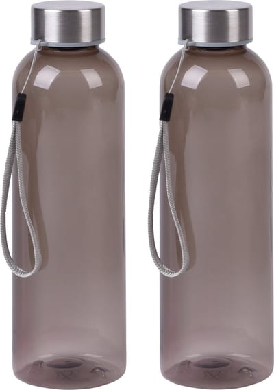 Bellatio Design Waterfles / drinkfles / sport bidon Olympic - 2x - antraciet - kunststof - 500 ml - rvs schroefdop
