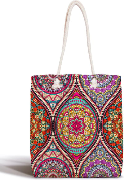 Schoudertas dames met rits - Oosterse Motieven bedrukt - Canvas 45x50 - Strandtas - Shopper tas - Dames tassen - Zomer - Hobby