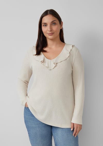 Dames lange mouw tricot T-shirt met volant bij V-hals s.Oliver