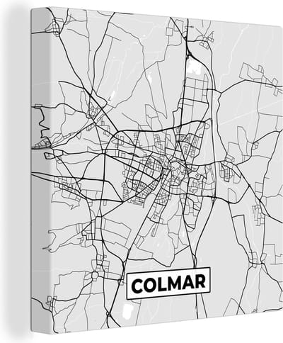Canvas Schilderij Plattegrond - Kaart - Stadskaart - Frankrijk - Colmar - 20x20 cm - Wanddecoratie