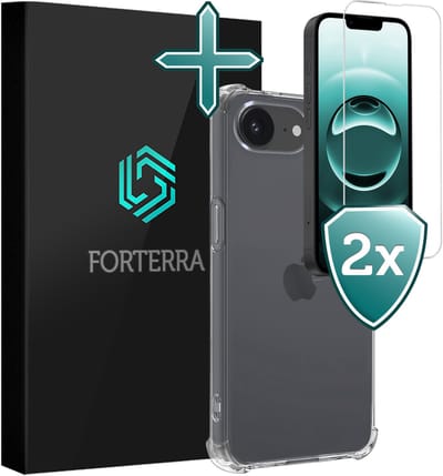 Hoesje Met Screenprotector - 2 stuks - Geschikt voor Apple iPhone 16e - Sterk & Shockproof - Back Cover - Siliconen Case - Telefoon Hoes - Shock Proof - Transparant
