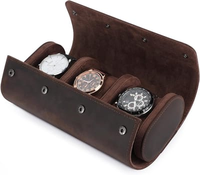 Cylindrische Horlogebox voor 3 Horloges, Reis Horloge Houder voor Mannen en Vrouwen, Luxe Geschenkdoos en Organiser voor Horloges in Koffiekleur
