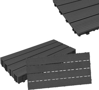 Terrastegels WPC - Balkontegels Houtlook - Buiten vloeren - Intelligent drainage systeem - 30 x 60 cm - Antraciet