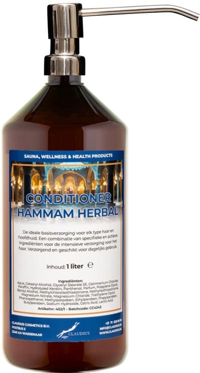 Hairconditioner Hammam Herbal 1 liter met luxe RVS zilverkleurige pomp