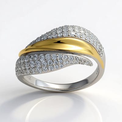 Cavill - Zilveren ring met 97 Nigeriaanse pavé zirkonia's - 925 sterling zilver met gouden accenten - Elegante ronde cocktailring - 0,88 ct