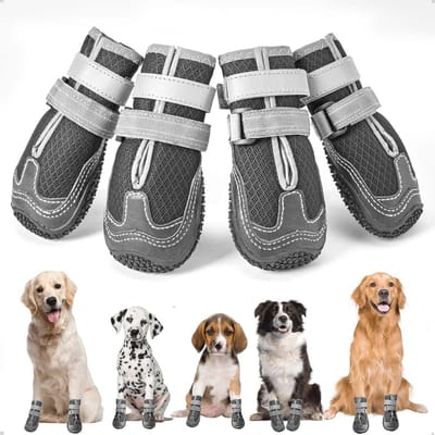 Ademende Hondenschoenen met Antislip en Reflecterende Riemen - Slijtvaste Rubber Zool voor Kleine en Middelgrote Honden - 4 Stuks