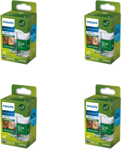 Philips Voordeelverpakking - GU10 - Ultra Efficient - LED Spotlamp - 50W - Niet Dimbaar - Koelwit Licht - Set van 4 Stuks