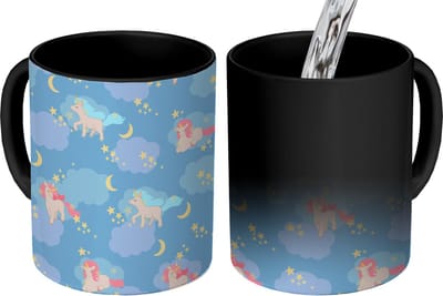 Magische Mok - Foto op Warmte Mokken - Koffiemok - Unicorn - Patronen - Sterrenhemel - Magic Mok - Beker - 350 ML - Theemok