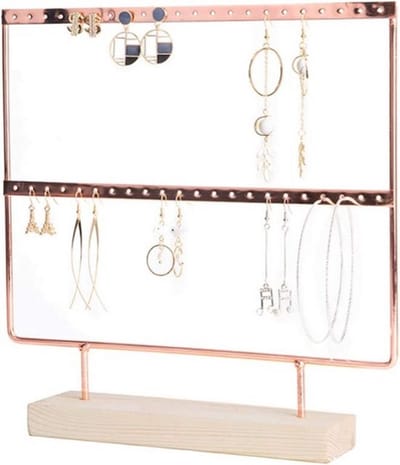 Knaak Sieradenhouder - Display voor Sieraden - Hout en Metaal - 27 x 22 x 7 cm - Rose Goud
