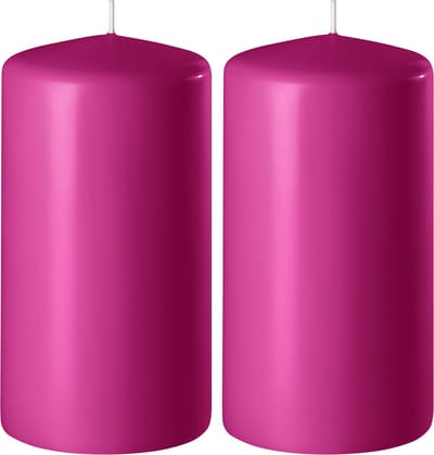 2x Fuchsia roze cilinderkaarsen/stompkaarsen 6 x 8 cm 27 branduren - Geurloze kaarsen fuchsia roze - Woondecoraties