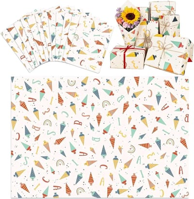 12 vellen inpakpapier voor de eerste schooldag, verjaardag en geschenken decoratie, 50 x 70 cm, kleurrijk cadeaupapier