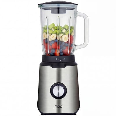 MOA Blender - BPA-Vrij - Smoothie Maker met 1,5L Glazen Kan - Voor Ijs, Bevroren Fruit, Noten - Mini - 1000W - RVS - Zilver