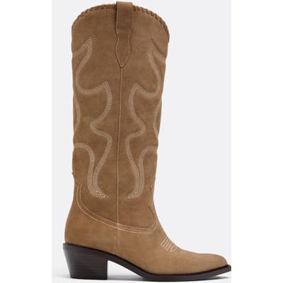 Stradivarius Leren cowboylaarzen met hak  BEIGE 35