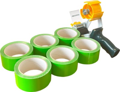 Kortpack - PP-acryl tape - Groen - 50mm x 66mtr - 6 rollen - Met dispenser - Verpakkingstape - Low noise tape - (020.0809)