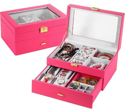 Juwelendoos Opberger - Sieraden Kist - Alles Opbergen - Grote Capaciteit - 29 cm Lengte - Zwart Rood