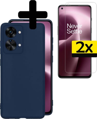 Hoesje - Met 2x Screenprotector - Geschikt voor OnePlus Nord 2T - Sterk & Shockproof - Back Cover - Siliconen Case - Telefoon Hoes - Telefoonhoesjes - Donkerblauw