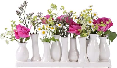 Famanu – Keramische vazen set, 10 stuks, wit, interieurdecoratie, bloemen, woonaccessoires, duurzaam, geschikt voor woonkamer en slaapkamer