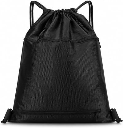 Waterdichte gymtas met trekkoord, lichtgewicht sportrugzak voor sport, reizen en school, zwart, 49 x 42 cm, ideaal voor mannen en vrouwen