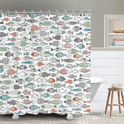 Floraweg Douchegordijn,Shower Curtain,badgordijn,badkamergordijn,Volledige printen,vis ,digitale printen -Anti Schimmel - Inclusief 12 ringen -met 12 stuks douchegordijnhaken – Waterdicht -Wasbaar- Polyester - 180x200 cm