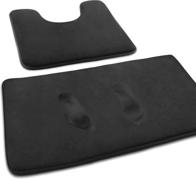 Badmat set van traagschuim - Antislip, absorberend en machinewasbaar - U-vormig contourtapijt voor badkamer - 2 stuks (zwart)