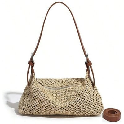Sac à bandoulière rétro d'été sac sous le bras en paille sac bandoulière pour femmes sac tissé polyvalent décontracté sac de vacances plage chameau