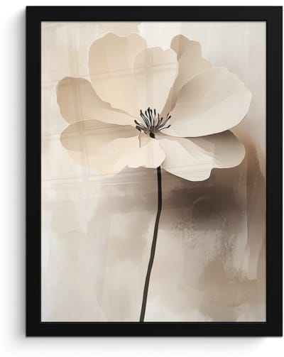 Poster in lijst - Fotolijst 30x40 cm - Posters - Bloem - Beige - Verf - Schaduw - Posterlijst zwart - Decoratie - Wanddecoratie woonkamer - Muurdecoratie slaapkamer