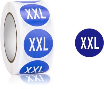 500 maat XXL stickers op rol - 500 stuks - labels met kledingmaat - 25MM