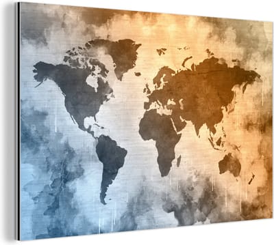 Aluminium schilderij 120x80 cm - Wanddecoratie metaal - Wereldkaart - Kleuren - Abstract - Metalen muurdecoratie woonkamer - Decoratie industrieel - Foto op dibond - Industriële accessoires slaapkamer