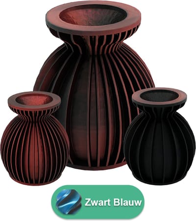 Elin moderne vaas – Decoratieve vaas - Zwart / Blauw - 3d geprinte vaas – geschikt voor droogbloemen - 20CM