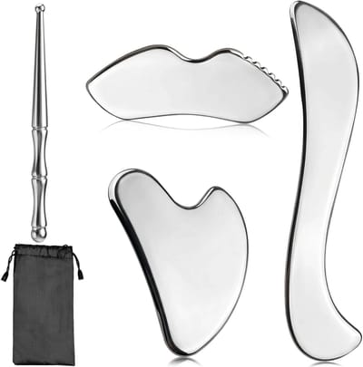 Gua Sha Gezichtstools Set voor Lymfedrainage en Jawline Sculpting, RVS Massage Scraper voor Gezicht, Ogen, Hals en Lichaam